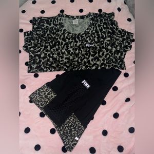 Pink short sleeve tee and legging set. Never been worn